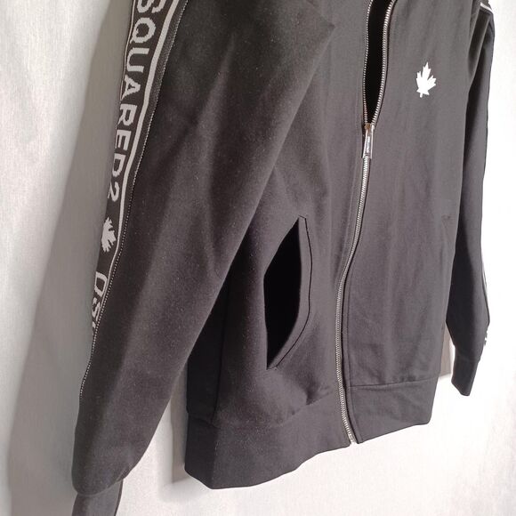 Dsquared2 Full Zip Track Jacket Mens Medium Black Logo Tape Maple Made Italy - Picture 6 of 16